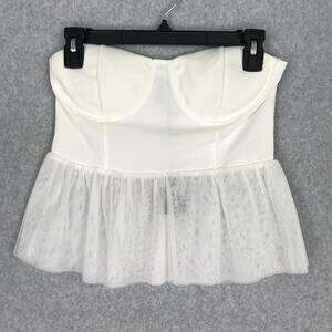 Sincerely Jules Crop Top Womens Medium White Corset Bustier‎ Ruffle Tulle Twee